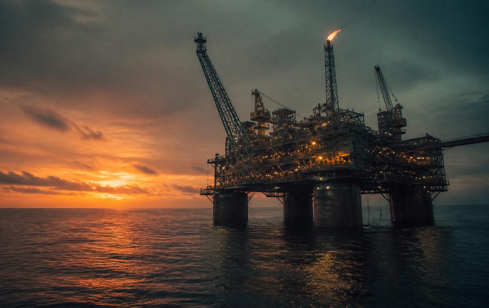 Offshore oil platform at dusk